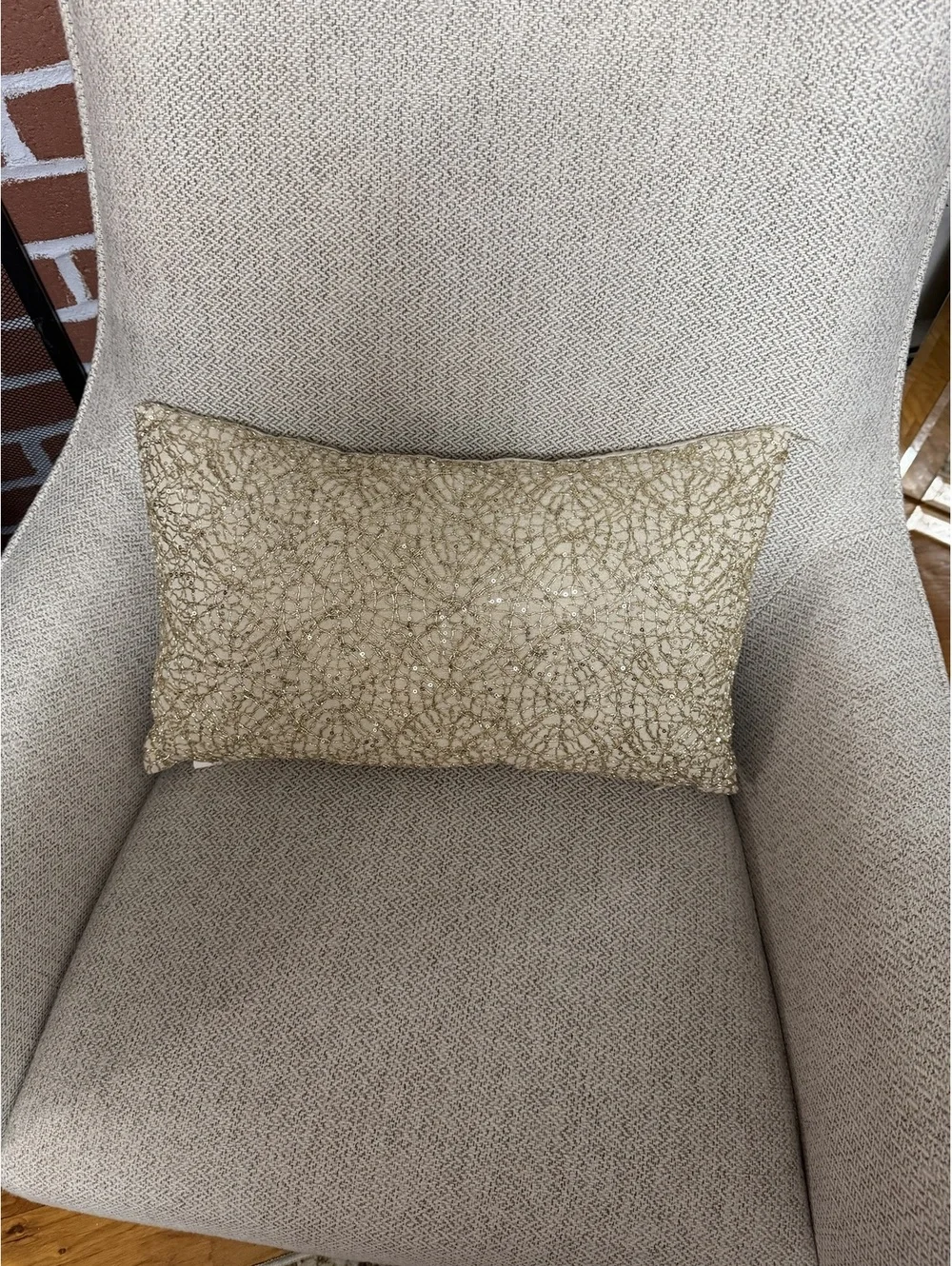 Surya Gold Sequin Lumbar Throw Pillow Cream Beige 12x20 Insert Included